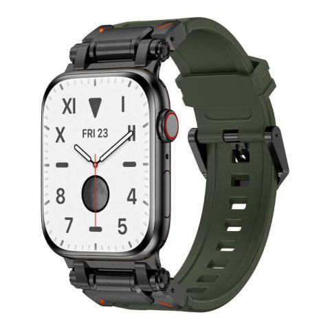 Apple Watch 7 45mm Patinda KRD-101 Titanyum Metal Başlıklı Silikon Kordon