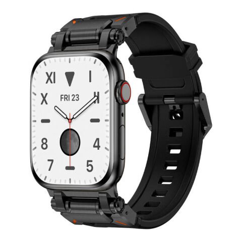 Apple Watch 44mm Patinda KRD-101 Titanyum Metal Başlıklı Silikon Kordon