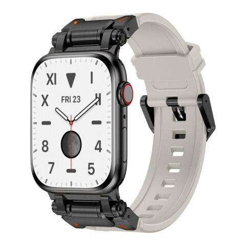 Apple Watch 44mm Patinda KRD-101 Titanyum Metal Başlıklı Silikon Kordon