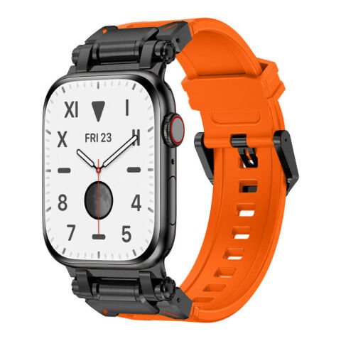 Apple Watch 44mm Patinda KRD-101 Titanyum Metal Başlıklı Silikon Kordon