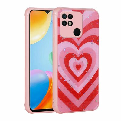 Xiaomi Poco C40 Kılıf Simli Desenli Kamera Korumalı Parlak Patinda Popy Kapak
