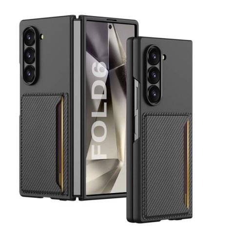 Galaxy Z Fold 6 Karbonfiber Arka Yüzey Patinda Kartlıklı Z-Kart Kıpta Sert Kapak