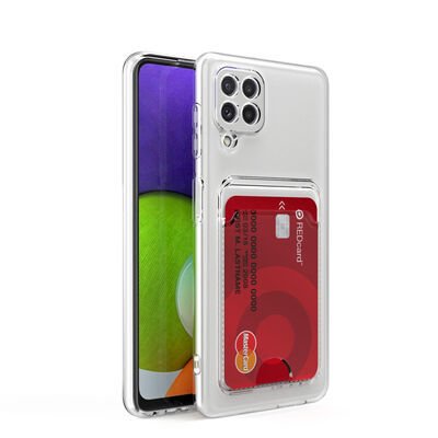 Galaxy M12 Kılıf Kartlıklı Şeffaf Patinda Setra Clear Silikon Kapak