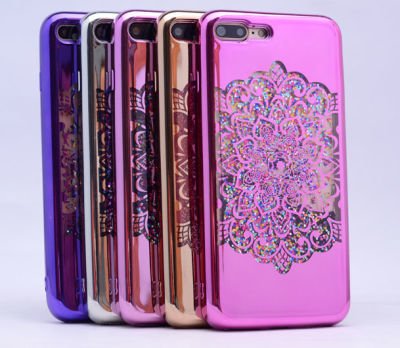 Apple iPhone 6 Kılıf Patinda Lazer Çiçekli Sıvılı Silikon