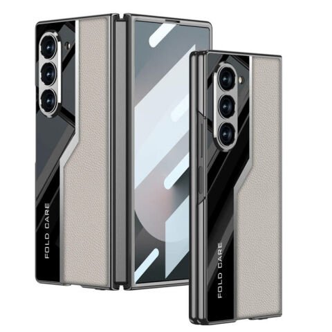 Galaxy Z Fold 6 Kılıf Ultra İnce Kamera Korumalı PC + Deri Arka Yüzey Patinda Kıpta Poligan Kapak