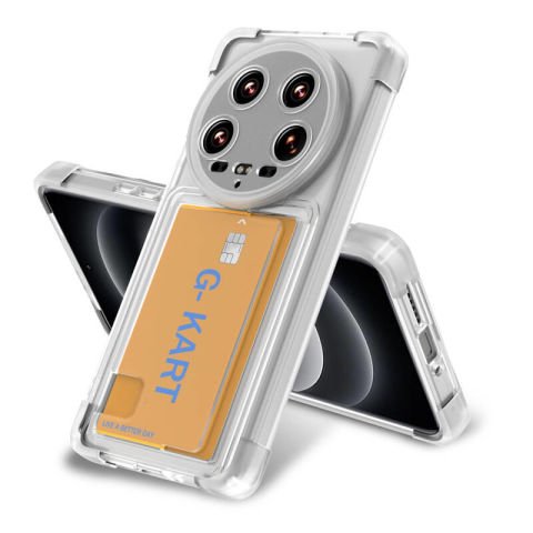 Xiaomi Mi 14 Ultra Kılıf Airbag Tasarımlı Şeffaf Kartlıklı Patinda G-Kart Kapak