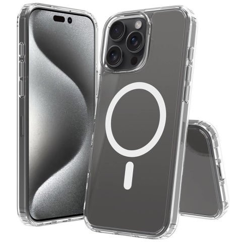 Apple iPhone 16 Pro Max Kılıf Magsafe Şarj Özellikli Şeffaf Sert PC Embos Kapak