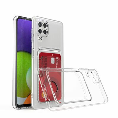 Galaxy M22 Kılıf Kartlıklı Şeffaf Patinda Setra Clear Silikon Kapak