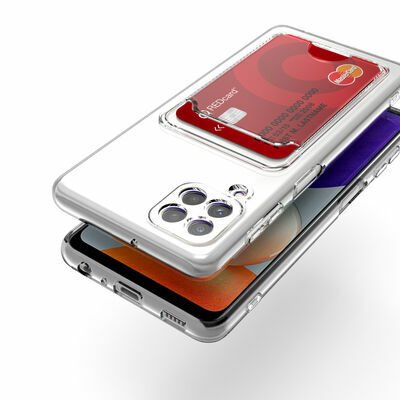 Galaxy M22 Kılıf Kartlıklı Şeffaf Patinda Setra Clear Silikon Kapak