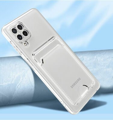 Galaxy M22 Kılıf Kartlıklı Şeffaf Patinda Setra Clear Silikon Kapak