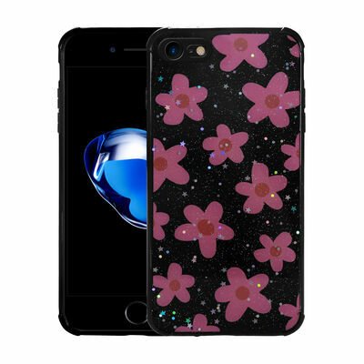 Apple iPhone 8 Kılıf Simli Desenli Kamera Korumalı Parlak Patinda Popy Kapak