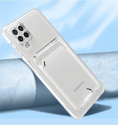 Galaxy A22 4G Kılıf Kartlıklı Şeffaf Patinda Setra Clear Silikon Kapak