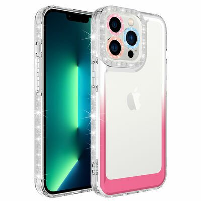 Apple iPhone 14 Pro Max Kılıf Simli ve Renk Geçiş Tasarımlı Lens Korumalı Patinda Park Kapak