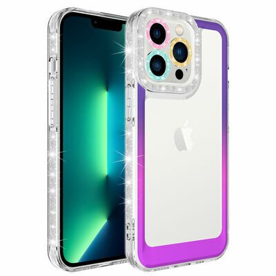 Apple iPhone 14 Pro Max Kılıf Simli ve Renk Geçiş Tasarımlı Lens Korumalı Patinda Park Kapak