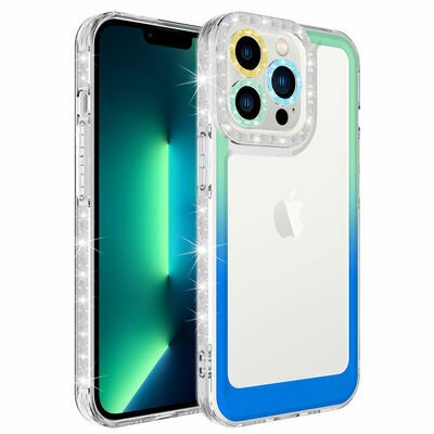 Apple iPhone 14 Pro Max Kılıf Simli ve Renk Geçiş Tasarımlı Lens Korumalı Patinda Park Kapak