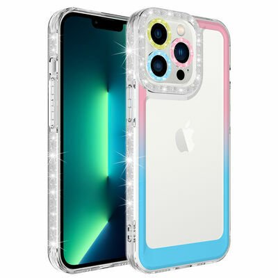 Apple iPhone 14 Pro Max Kılıf Simli ve Renk Geçiş Tasarımlı Lens Korumalı Patinda Park Kapak