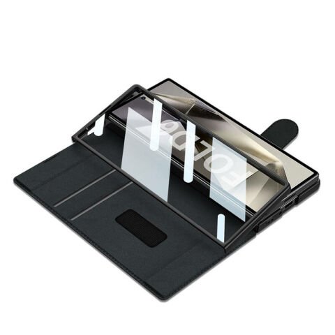 Galaxy Z Fold 6 Kılıf Kamera Korumalı Kadife Tasarımlı Patinda Kıpta Kalem Bölmeli Fest Kapak