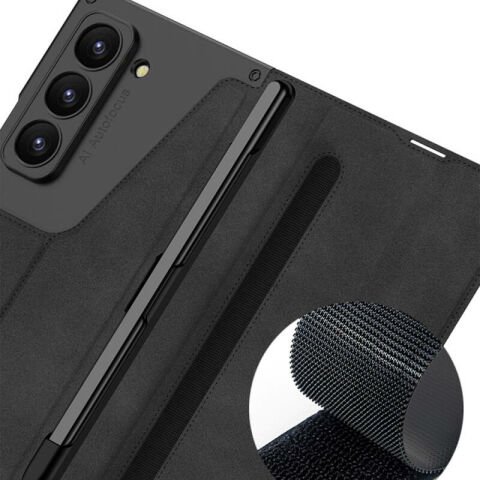 Galaxy Z Fold 6 Kılıf Kamera Korumalı Kadife Tasarımlı Patinda Kıpta Kalem Bölmeli Fest Kapak