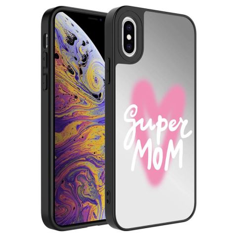 Apple iPhone XS 5.8 Kılıf Aynalı Desenli Kamera Korumalı Parlak Patinda Mirror Kapak