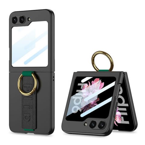 Galaxy Z Flip 6 Kılıf Kamera Korumalı Yüzüklü Patinda Flip Ring Kıpta Kapak