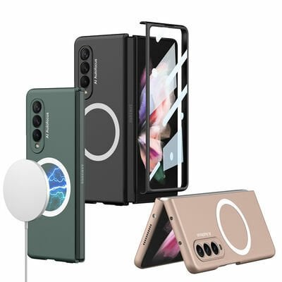 Galaxy Z Fold 3 Kılıf Wireless Şarj Özellikli Patinda Kıpta Magsafe Kapak