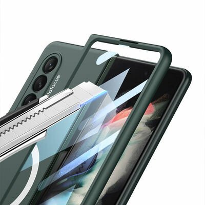 Galaxy Z Fold 3 Kılıf Wireless Şarj Özellikli Patinda Kıpta Magsafe Kapak