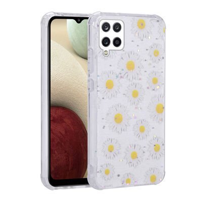 Galaxy M12 Kılıf Simli Desenli Kamera Korumalı Parlak Patinda Popy Kapak