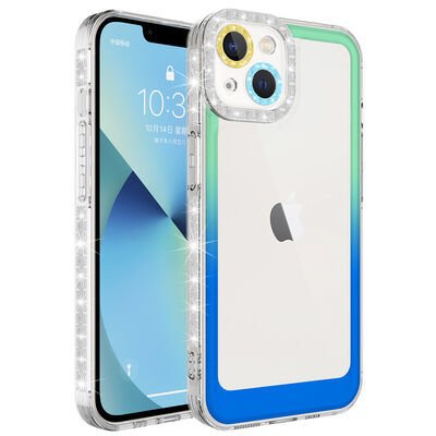 Apple iPhone 14 Plus Kılıf Simli ve Renk Geçiş Tasarımlı Lens Korumalı Patinda Park Kapak