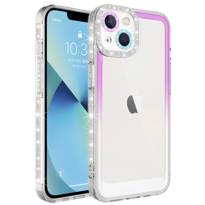 Apple iPhone 14 Plus Kılıf Simli ve Renk Geçiş Tasarımlı Lens Korumalı Patinda Park Kapak