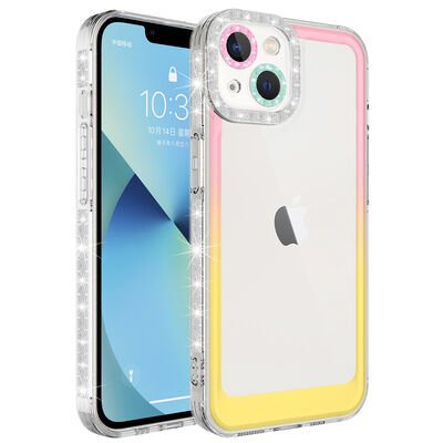 Apple iPhone 14 Plus Kılıf Simli ve Renk Geçiş Tasarımlı Lens Korumalı Patinda Park Kapak