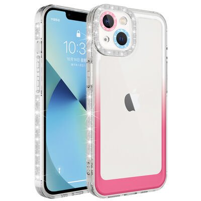 Apple iPhone 14 Plus Kılıf Simli ve Renk Geçiş Tasarımlı Lens Korumalı Patinda Park Kapak