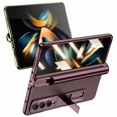 Galaxy Z Fold 4 Kılıf Patinda Kıpta Standlı Kalem Bölmeli Kapak