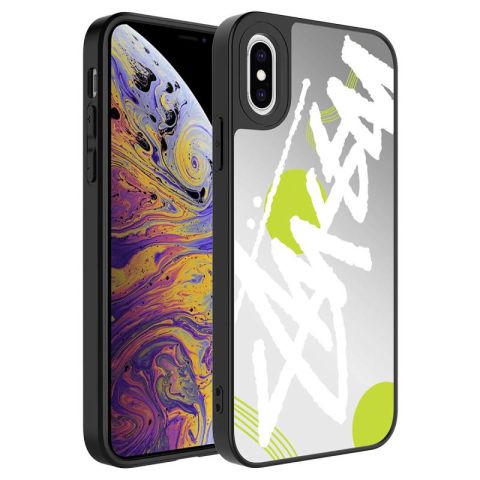 Apple iPhone X Kılıf Aynalı Desenli Kamera Korumalı Parlak Patinda Mirror Kapak