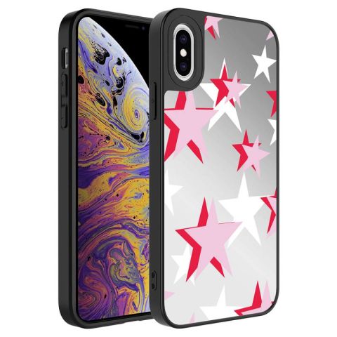 Apple iPhone X Kılıf Aynalı Desenli Kamera Korumalı Parlak Patinda Mirror Kapak