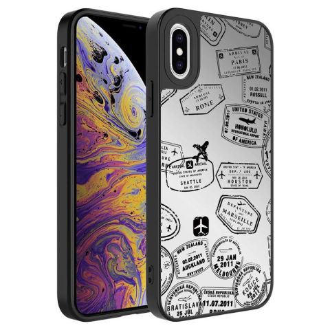 Apple iPhone X Kılıf Aynalı Desenli Kamera Korumalı Parlak Patinda Mirror Kapak