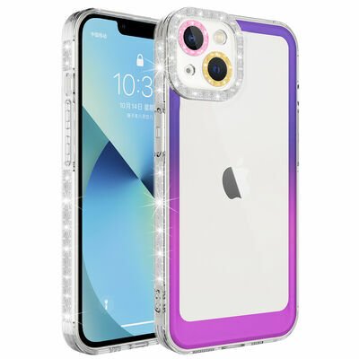 Apple iPhone 14 Kılıf Simli ve Renk Geçiş Tasarımlı Lens Korumalı Patinda Park Kapak