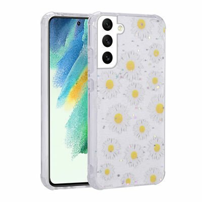 Galaxy S21 FE Kılıf Simli Desenli Kamera Korumalı Parlak Patinda Popy Kapak