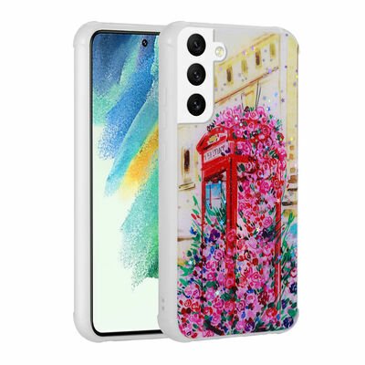 Galaxy S21 FE Kılıf Simli Desenli Kamera Korumalı Parlak Patinda Popy Kapak