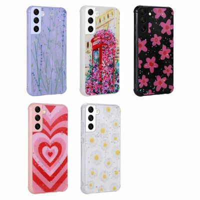 Galaxy S21 FE Kılıf Simli Desenli Kamera Korumalı Parlak Patinda Popy Kapak