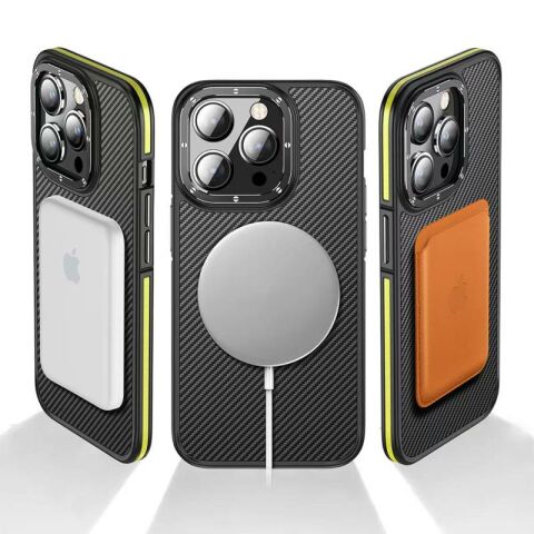 Apple iPhone 14 Pro Kılıf Mat Transparan Karbon Fiber Görünümlü Wlons Marin Kapak