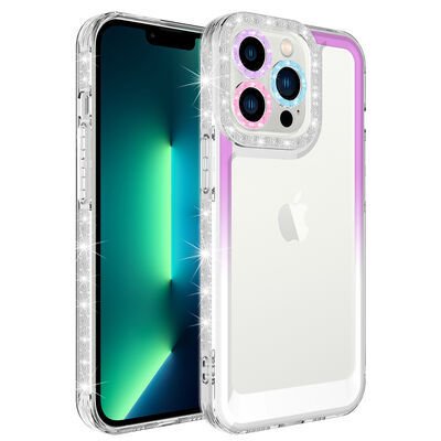 Apple iPhone 13 Pro Max Kılıf Simli ve Renk Geçiş Tasarımlı Lens Korumalı Patinda Park Kapak
