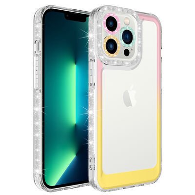 Apple iPhone 13 Pro Max Kılıf Simli ve Renk Geçiş Tasarımlı Lens Korumalı Patinda Park Kapak