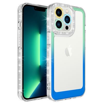 Apple iPhone 13 Pro Max Kılıf Simli ve Renk Geçiş Tasarımlı Lens Korumalı Patinda Park Kapak