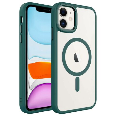 Apple iPhone 11 Kılıf Wireless Şarj Özellikli Patinda Krom Magsafe Silikon Kapak