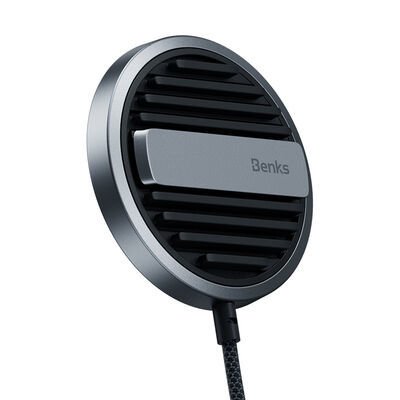 Benks MFM01 MFI Sertifikalı Standlı 15W Hızlı Şarj Özellikli Magsafe PD Wireless Şarj Aleti Siyah
