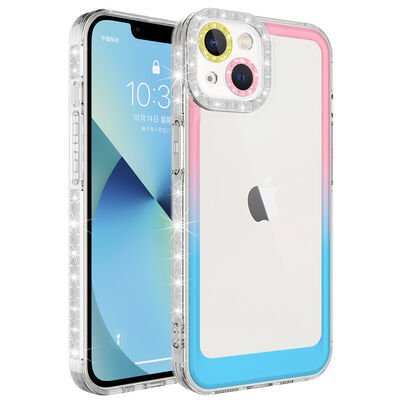 Apple iPhone 13 Kılıf Simli ve Renk Geçiş Tasarımlı Lens Korumalı Patinda Park Kapak