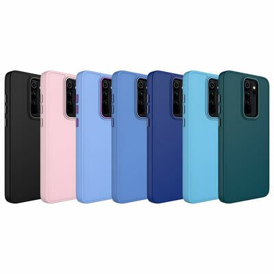 Xiaomi Redmi Note 8 Pro Kılıf Metal Çerçeve ve Buton Tasarımlı Silikon Patinda Luna Kapak