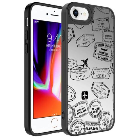 Apple iPhone SE 2022 Kılıf Aynalı Desenli Kamera Korumalı Parlak Patinda Mirror Kapak