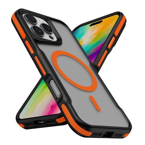 Apple iPhone 16 Pro Max Kılıf Magsafe Şarj Özellikli Renkli Kenar Airbag Şeritli Patinda Lamer Kapak