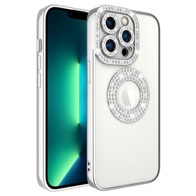 Apple iPhone 13 Pro Kılıf Kamera Korumalı Taş Süslemeli Arkası Şeffaf Patinda Asya Kapak